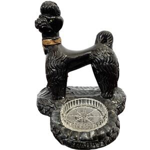 Chalkware Poodle Ashtray Large Black Dog Trinket Vtg Mid Century Kitschy READ